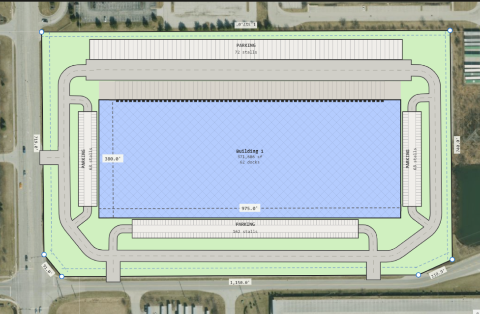 Parcel tool showing a site boundary drawn on satellite imagery